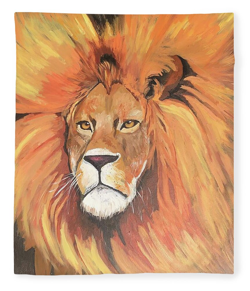  Fleece Blanket featuring the painting Lion by Jam Art
