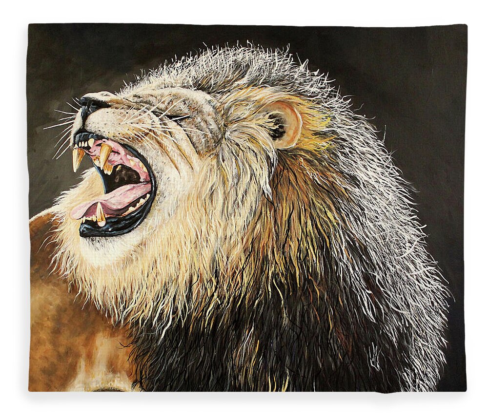 Lion Fleece Blanket featuring the painting Lion of Judah by Karl Wagner