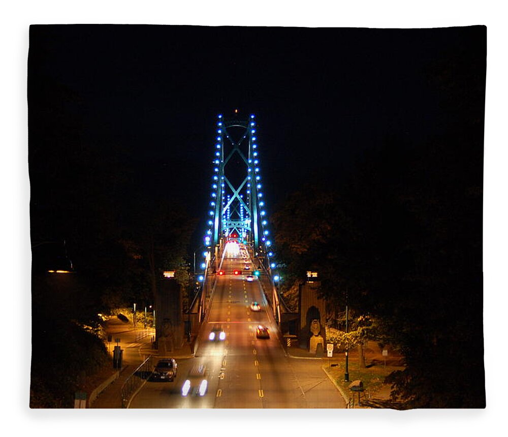 Bridge Fleece Blanket featuring the photograph Lions Gate At Night by James Cousineau