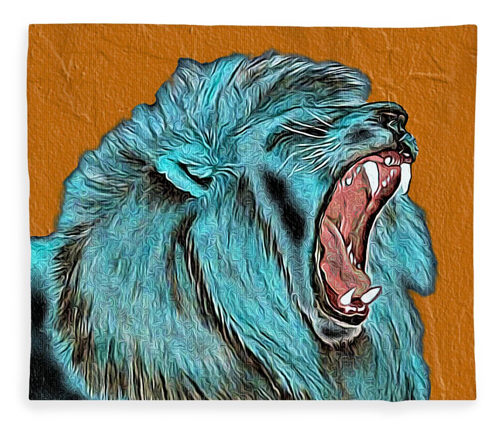 Abstract Fleece Blanket featuring the mixed media Lion's Roar - Abstract by Ronald Mills