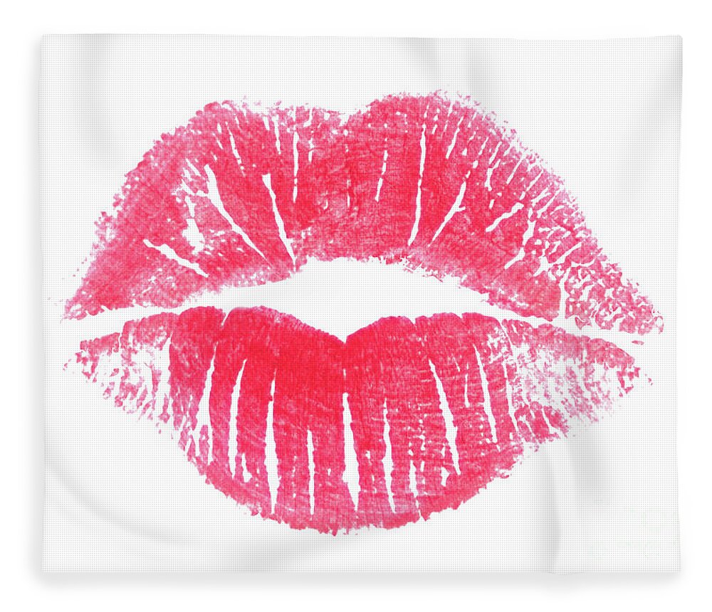 Lips Fleece Blanket featuring the photograph Lips - Lipstick Kiss by Bryan Mullennix