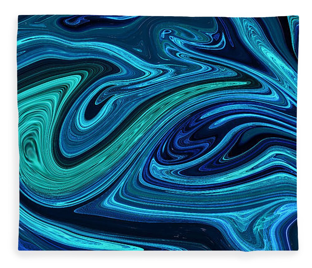 Liquid Fleece Blanket featuring the digital art Liquid Blues by Mary J Winters-Meyer