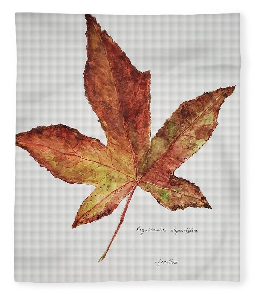 Botanical Fleece Blanket featuring the painting Liquidambar 3 - Watercolor by Claudette Carlton