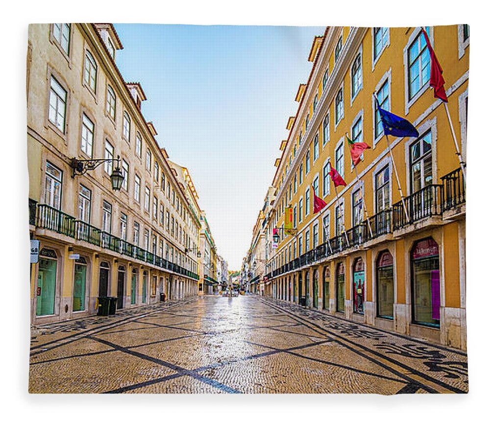 Lisbon Fleece Blanket featuring the photograph Lisbon Street on Sunday by William Dougherty