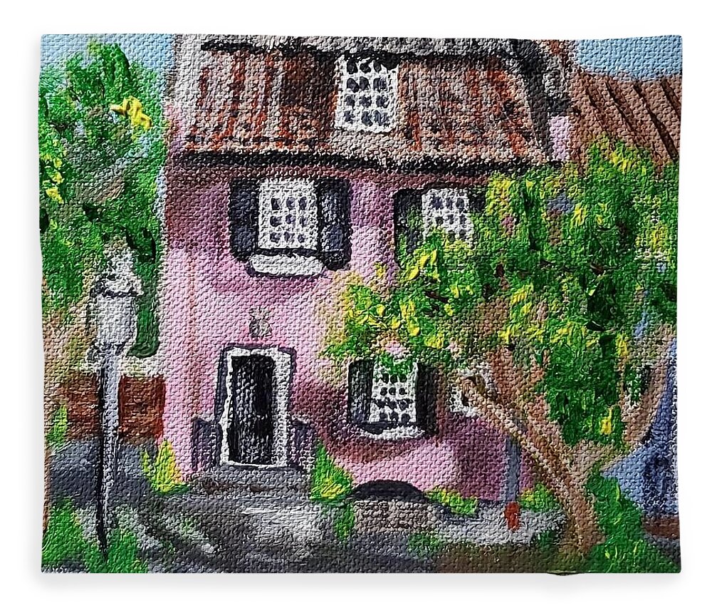 Pink Fleece Blanket featuring the painting Little Pink House by Amy Kuenzie