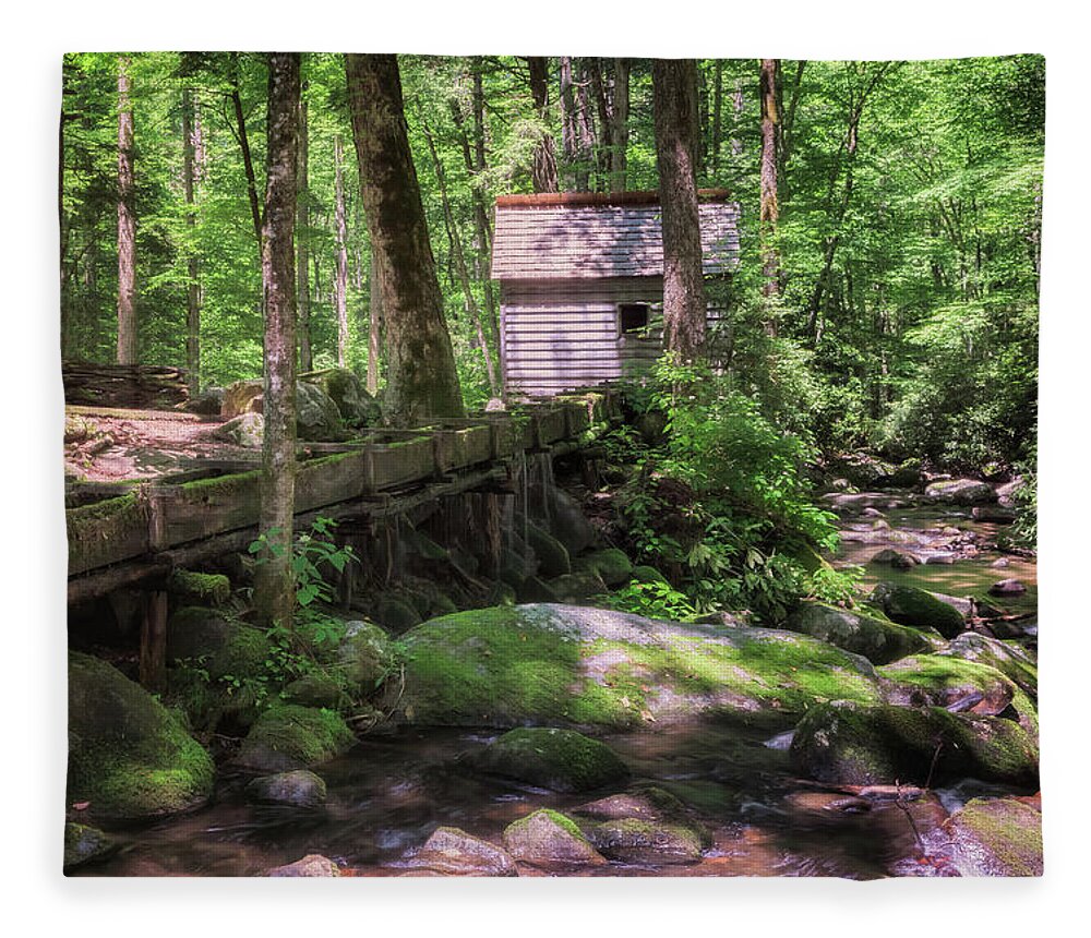 Reagan’s Tub Mill Fleece Blanket featuring the photograph Little Tub Mill on Roaring Fork - Smoky Mountains by Susan Rissi Tregoning