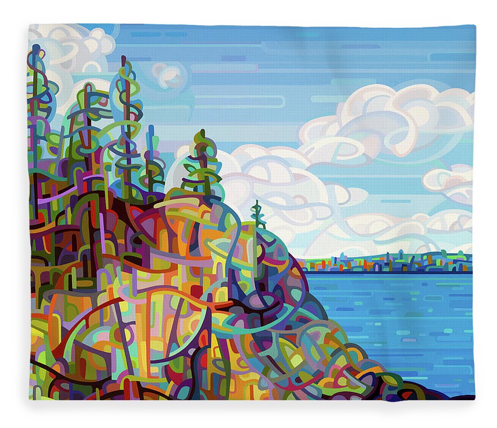 Summer Lake Fleece Blanket featuring the painting Living on the Edge by Mandy Budan