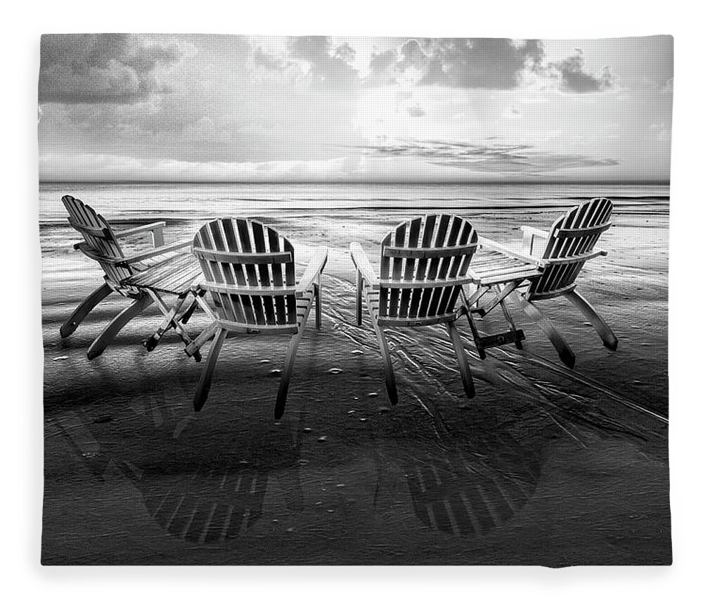 Black Fleece Blanket featuring the photograph Living the Beach Life Black and White by Debra and Dave Vanderlaan