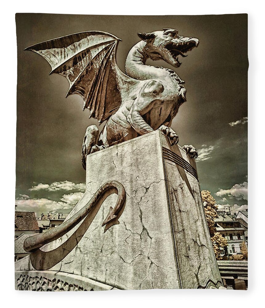 Infrared Photography Fleece Blanket featuring the photograph Ljubljana Dragon by Norman Gabitzsch