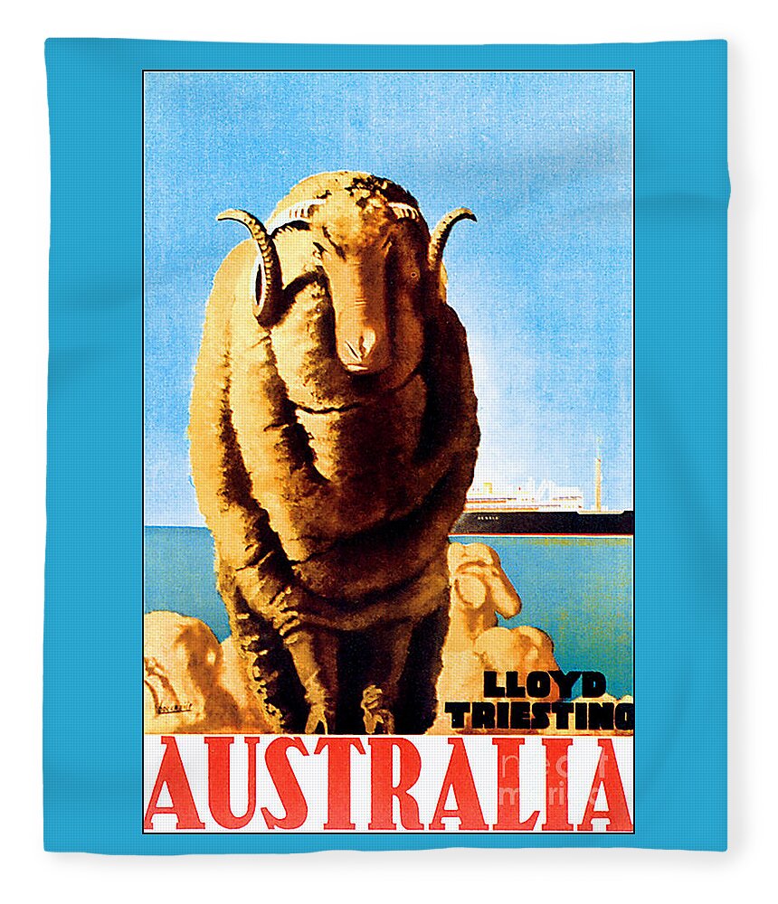 Travel Fleece Blanket featuring the painting Lloyd Triestino Cruise Ship Travel Poster ca 1930 by Unknown