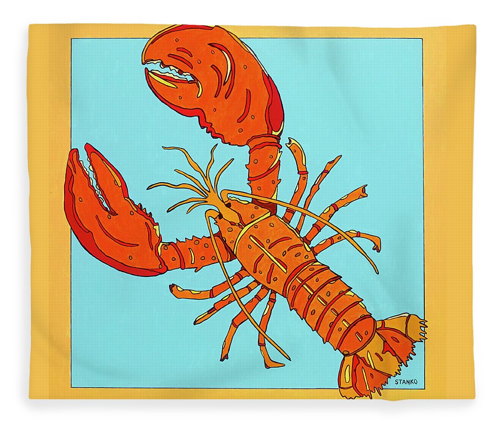 Lobster Seafood Fleece Blanket featuring the painting Lobster by Mike Stanko