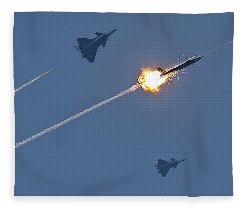 Lmt Fleece Blanket featuring the digital art Lockheed LMT AIM-9X Downing J-20s by Custom Aviation Art