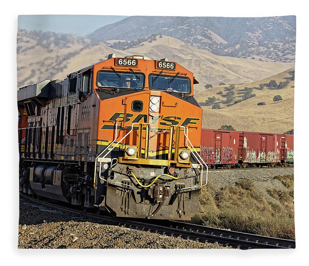 Locomotive Breath Fleece Blanket featuring the photograph Locomotive Breath -- BNSF Freight Train in the Tehahapi Mountains, California by Darin Volpe
