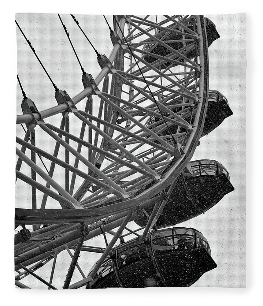 London Eye Fleece Blanket featuring the photograph London Eye and Snow by Angelo DeVal