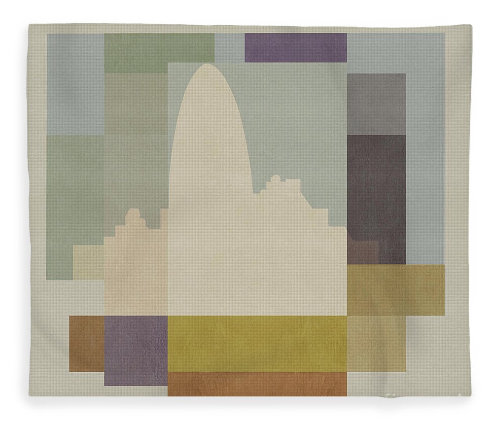 London Fleece Blanket featuring the mixed media London Square - Gherkin by BFA Prints