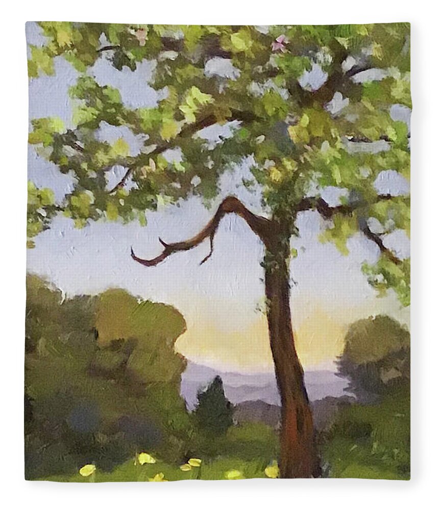 Tree Fleece Blanket featuring the painting Lone Tree by Anne Marie Brown
