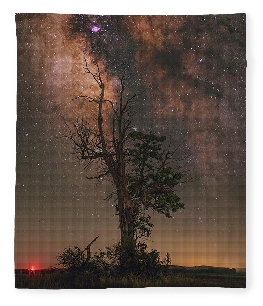 Nightscape Fleece Blanket featuring the photograph Lone Tree by Grant Twiss