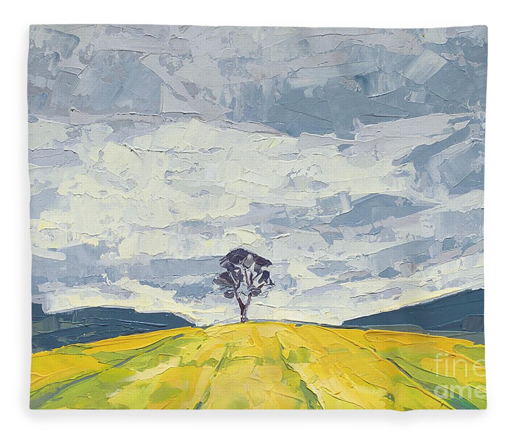 Oil Painting Fleece Blanket featuring the painting Lone Tree, 2015 by PJ Kirk