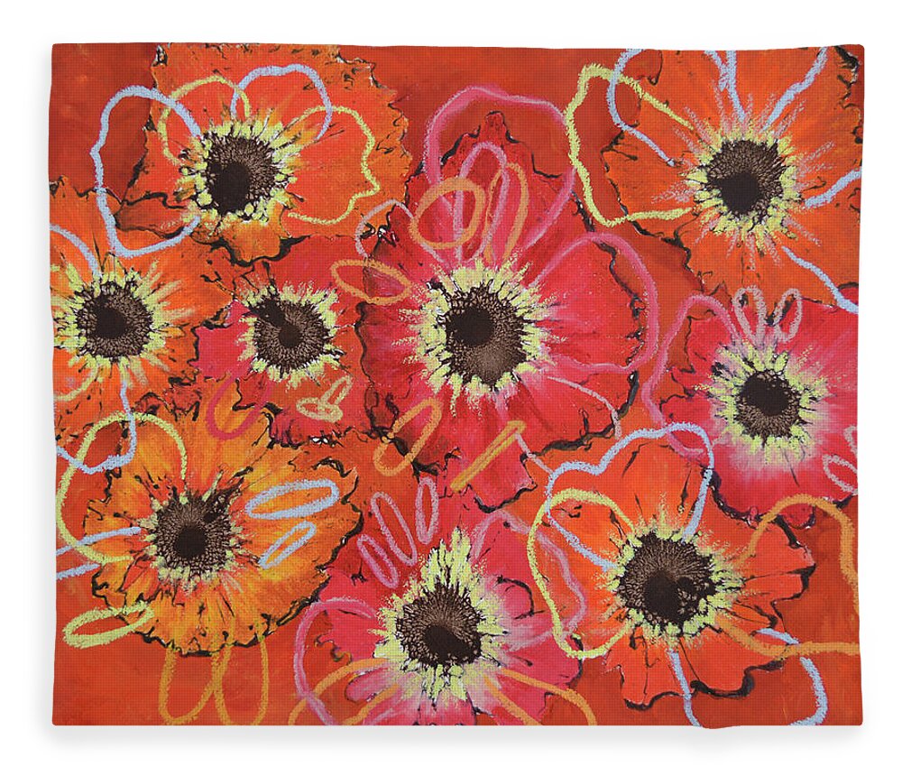 Red Flowers Fleece Blanket featuring the painting Longing by Catherine Jeltes