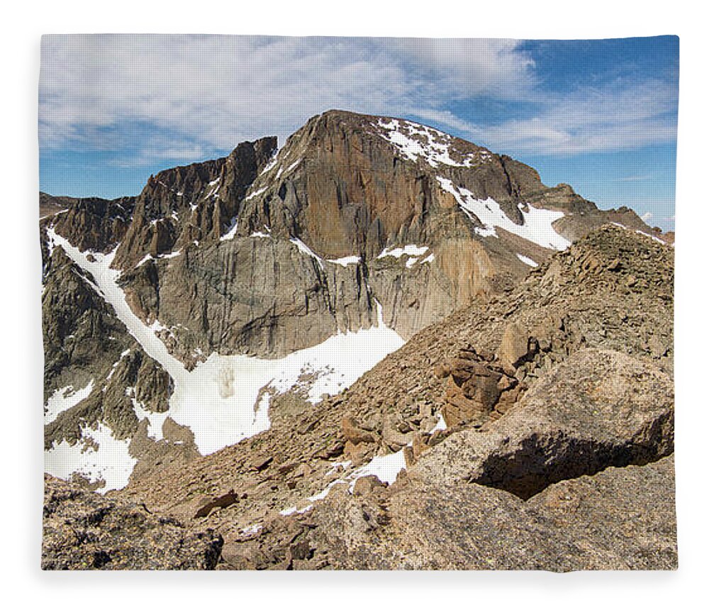 Longs Peak Fleece Blanket featuring the photograph Longs Peak Diamond Panorama by Aaron Spong