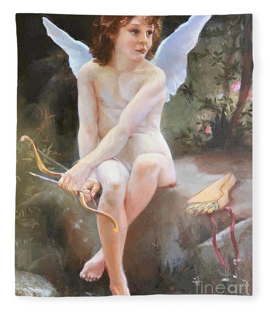 Cupid Fleece Blanket featuring the painting looking for Love by Lori Ippolito