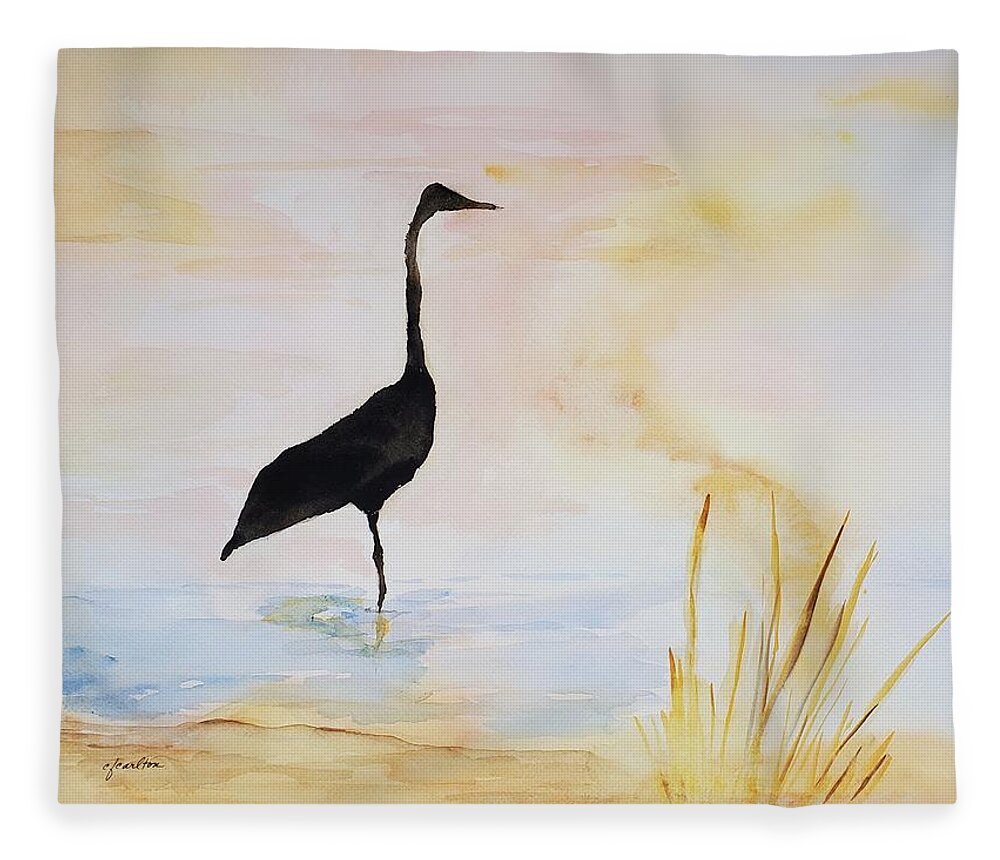 Heron Fleece Blanket featuring the painting Looking Forward by Claudette Carlton