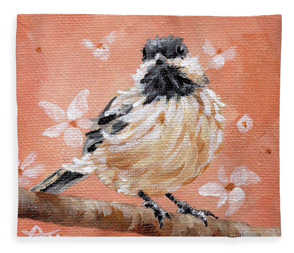 Chickadee Fleece Blanket featuring the painting Looking Up - Chickadee Painting by Annie Troe