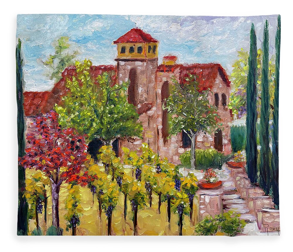 Lorimar Vineyard And Winery Fleece Blanket featuring the painting Lorimar in Autumn by Roxy Rich