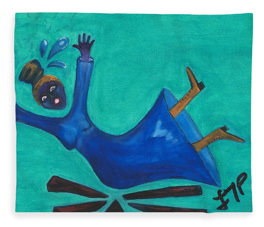 Blue Fleece Blanket featuring the painting Losing My Head by Esoteric Gardens KN