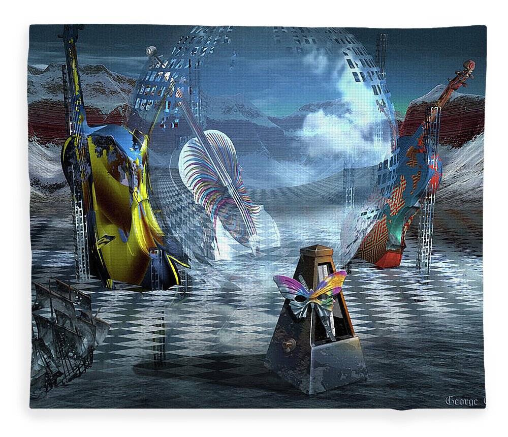 Music Instrument Color Violin Fleece Blanket featuring the digital art Lost Beauty of Disharmony by George Grie