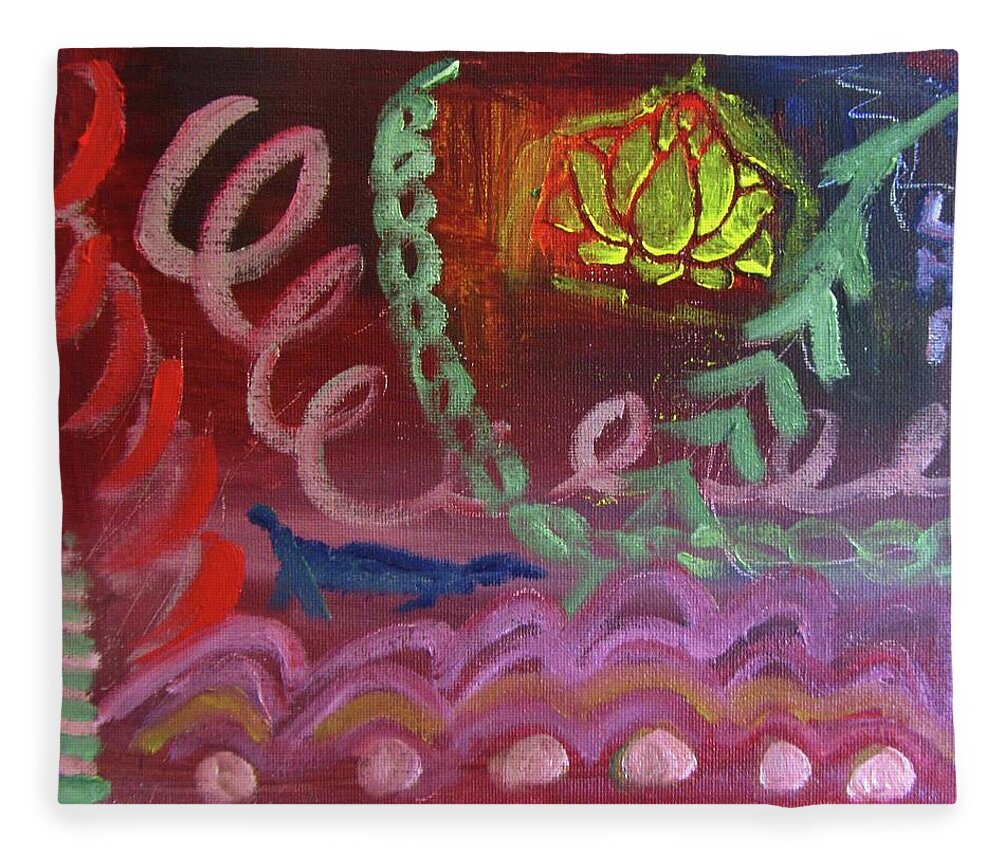 Abstract Fleece Blanket featuring the painting Lotus from Tibet by Linda Feinberg
