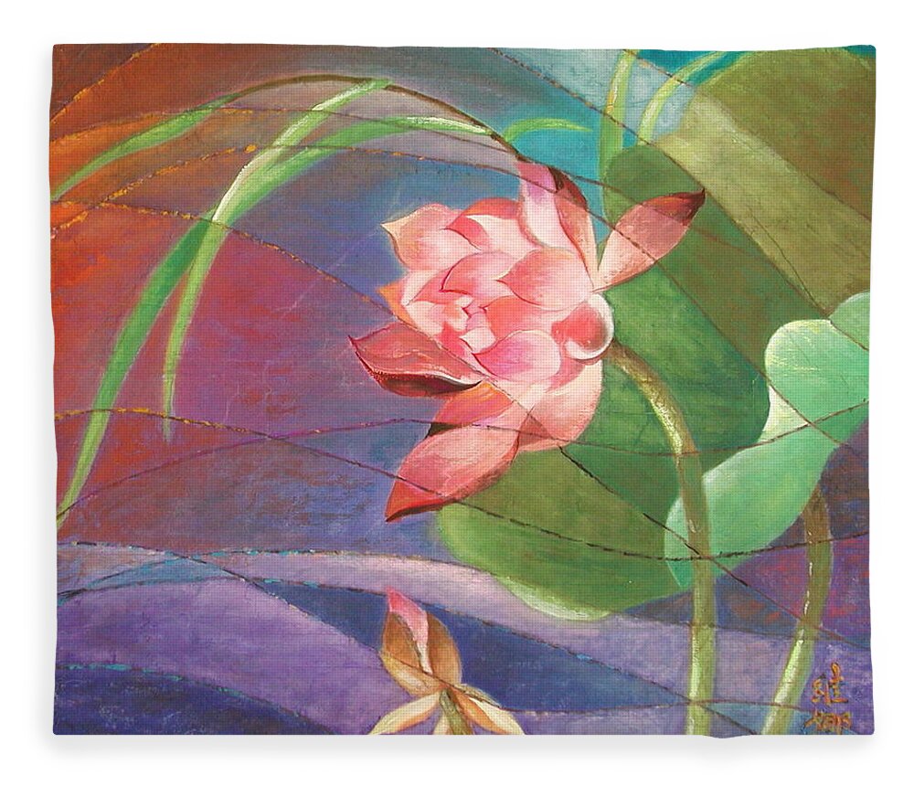 Lotus Fleece Blanket featuring the painting Lotus Glow by Vina Yang