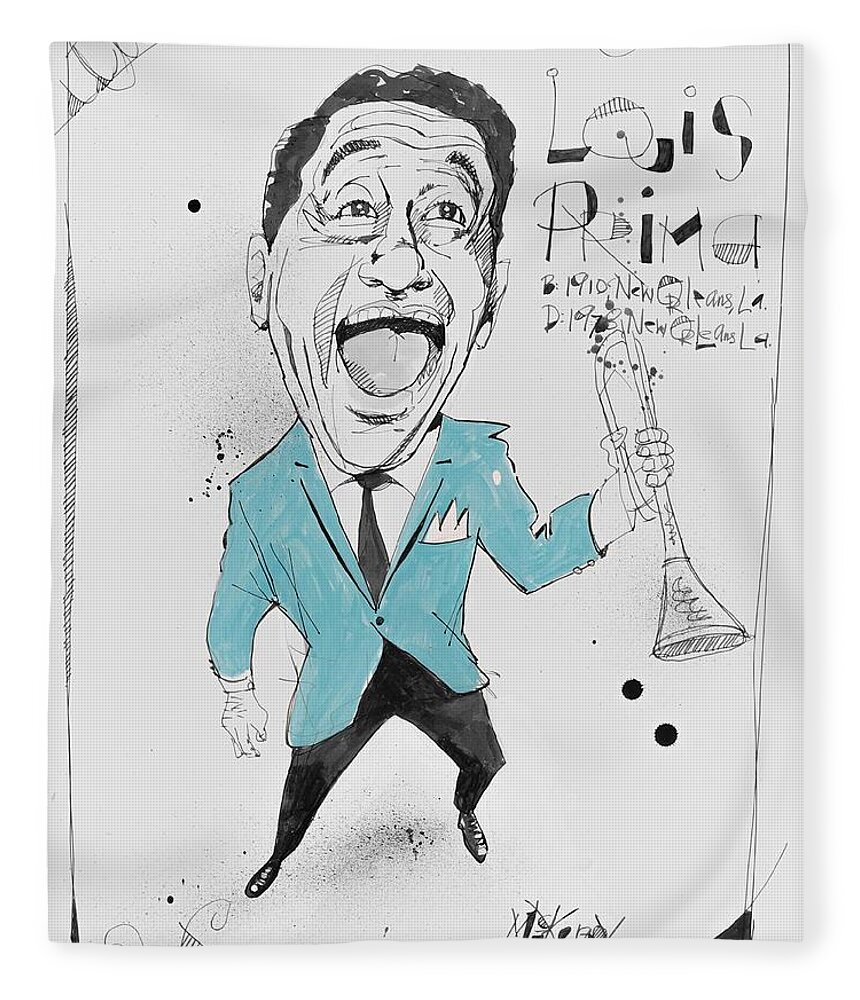  Fleece Blanket featuring the drawing Louis Prima by Phil Mckenney