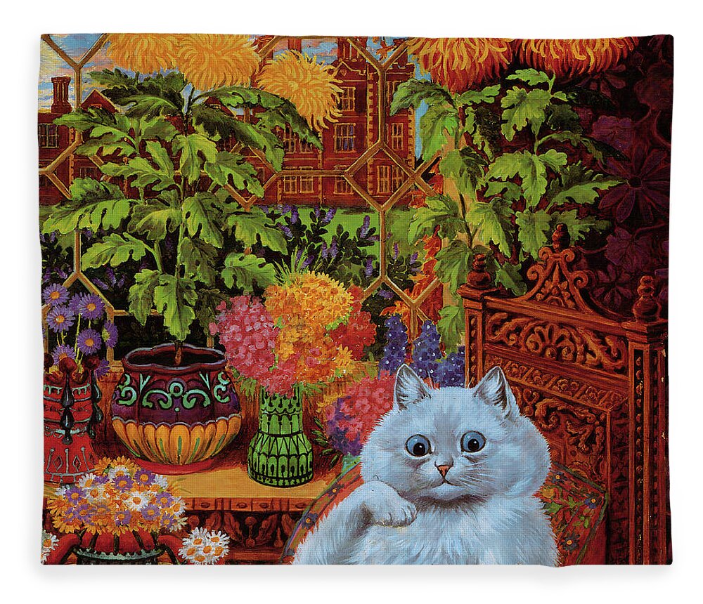 Louis Wain Sitting Cat Print Fleece Blanket