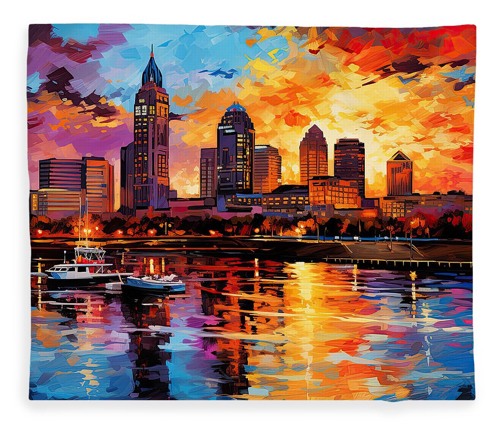 Louisville at Sunset Fleece Blanket by Lourry Legarde - Fine Art