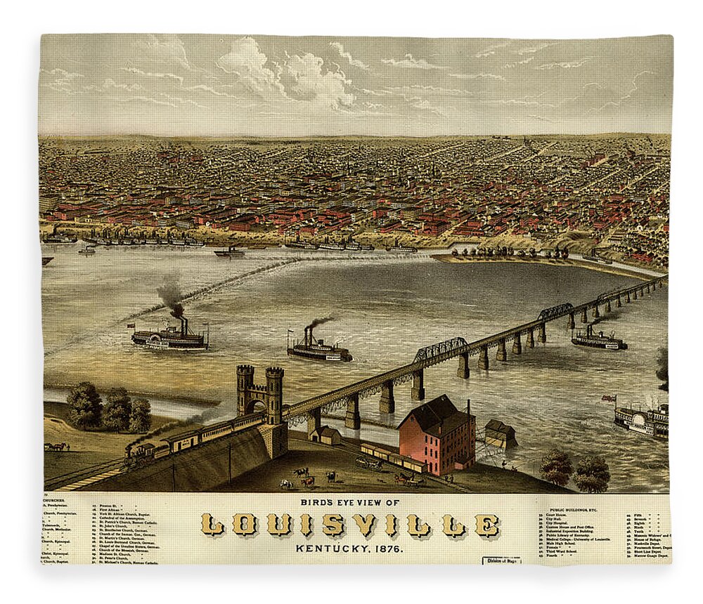 Louisville, Kentucky 1876 Fleece Blanket by Vintage Places - Pixels Merch