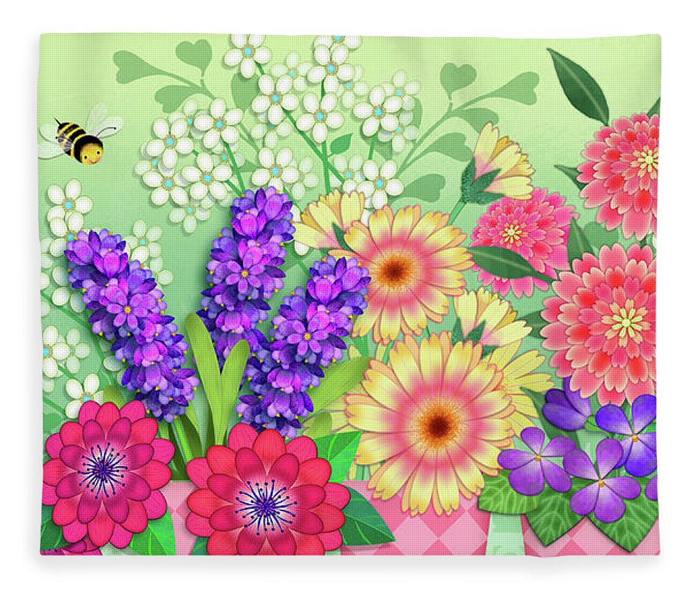 Flowers Fleece Blanket featuring the digital art Love Blooms Here by Valerie Drake Lesiak
