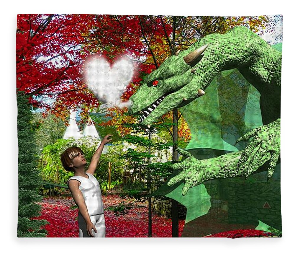 Digital Dragon Love Fantasy Fleece Blanket featuring the digital art Love is a Dragon by Bob Shimer