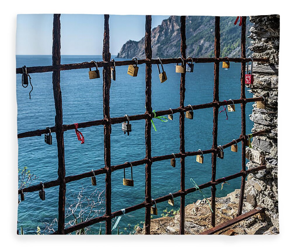 Cinque Terre Fleece Blanket featuring the photograph Love Locks by David Downs