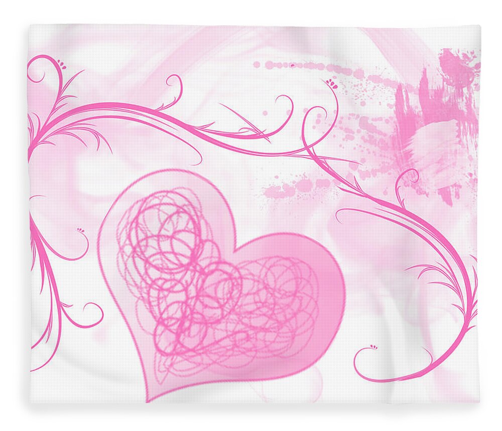 Valentine Fleece Blanket featuring the mixed media Love Pink Hearts by Moira Law