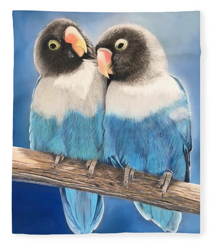 Birds Fleece Blanket featuring the pastel Lovebirds by Marlene Little