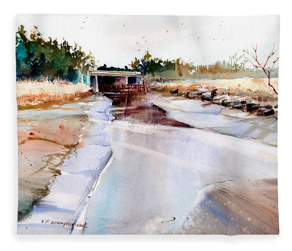 Mudflats Fleece Blanket featuring the painting Low Tide by P Anthony Visco