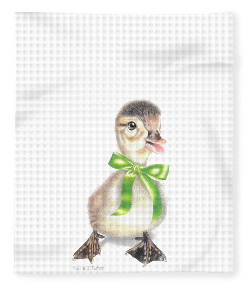 Duckling Fleece Blanket featuring the drawing Lucky Ducky with Transparent Background by Karrie J Butler