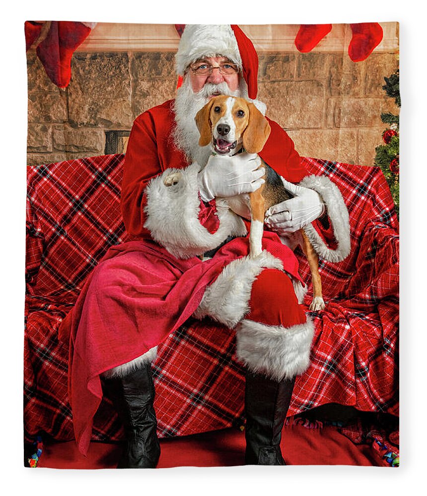 Lucy Fleece Blanket featuring the photograph Lucy with Santa 2 by Christopher Holmes