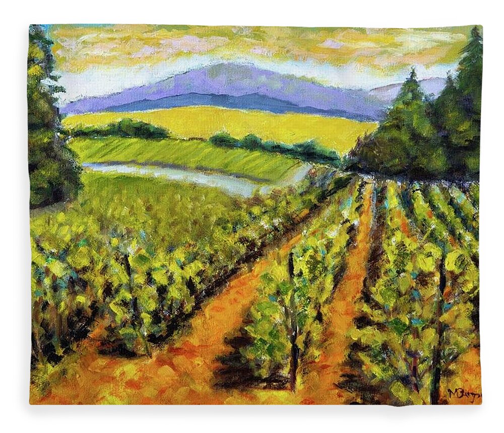 Landscape Fleece Blanket featuring the painting Lumos Vineyard Philomath by Mike Bergen