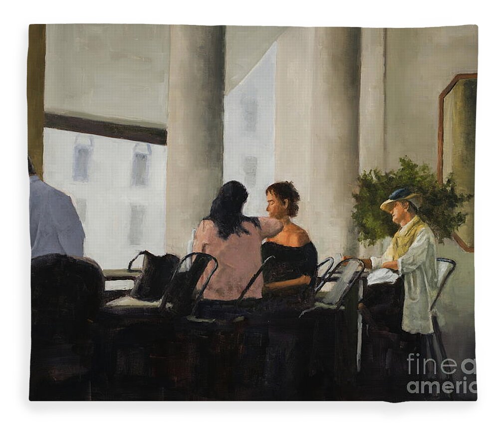 Restaurant Fleece Blanket featuring the painting Lunch hour by Tate Hamilton
