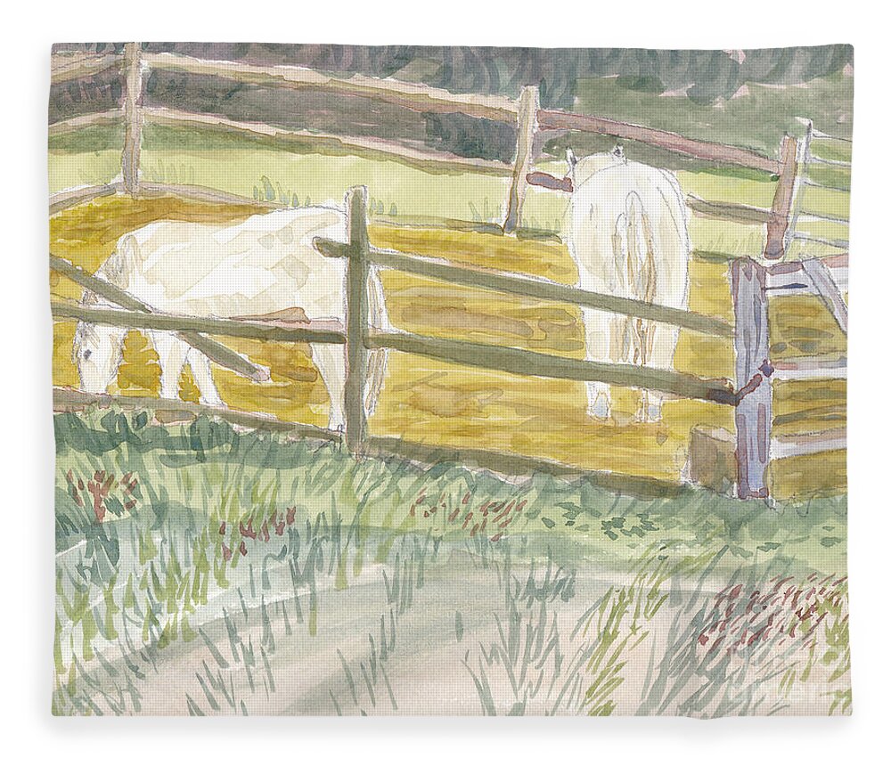 Annapolis Fleece Blanket featuring the painting Lunchtime for Welsh Ponies by Maryland Outdoor Life