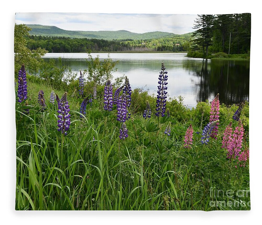 Sugar Hill Fleece Blanket featuring the photograph Lupines at the Lake by Steve Brown