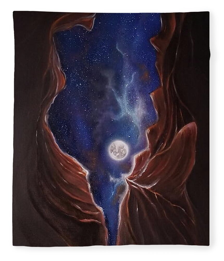Slot Canyon Fleece Blanket featuring the painting Lux Noctis by Neslihan Ergul Colley