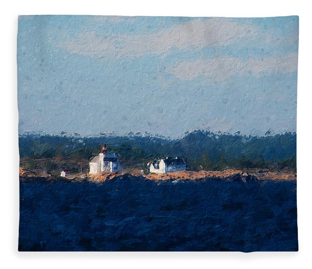 Lighthouse Fleece Blanket featuring the digital art Lyngor lighthouse by Geir Rosset